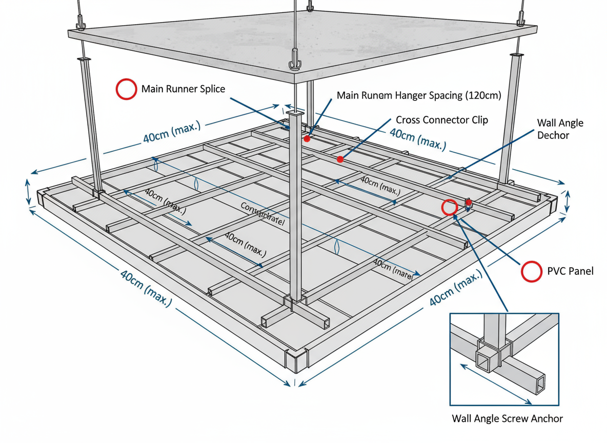 Estrutura metálica para instalação de forro PVC